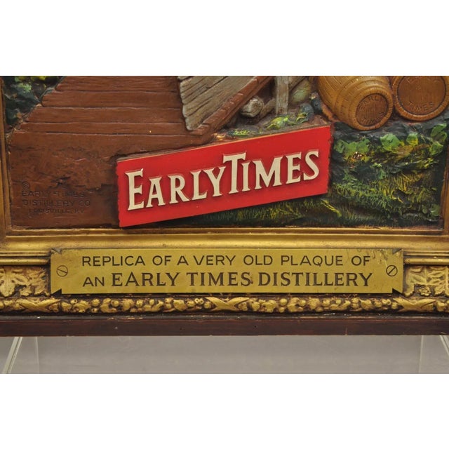 Mid 20th Century Vintage Early Times Kentucky Bourbon Whiskey Plaster Replica Art Painting Plaque, Framed For Sale - Image 4 of 11