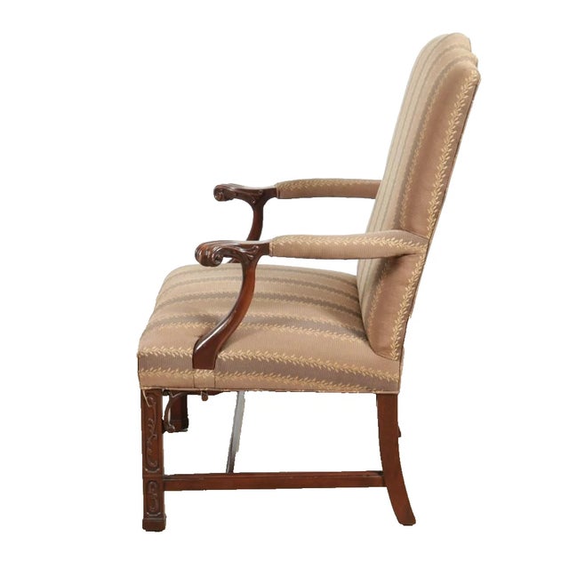 Rococo Late 20th Century Southwood Carved Mahogany Chinese Chippendale Open Arm Chair For Sale - Image 3 of 9