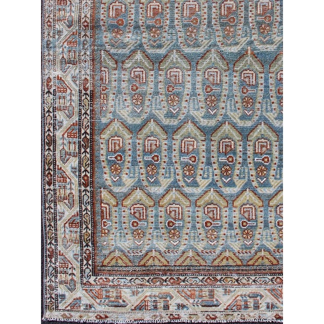 Measures: 4'3 x 6'4. Blue and red Persian antique Malayer Rug with sub-geometric Paisley design. Keivan Woven Arts / rug...