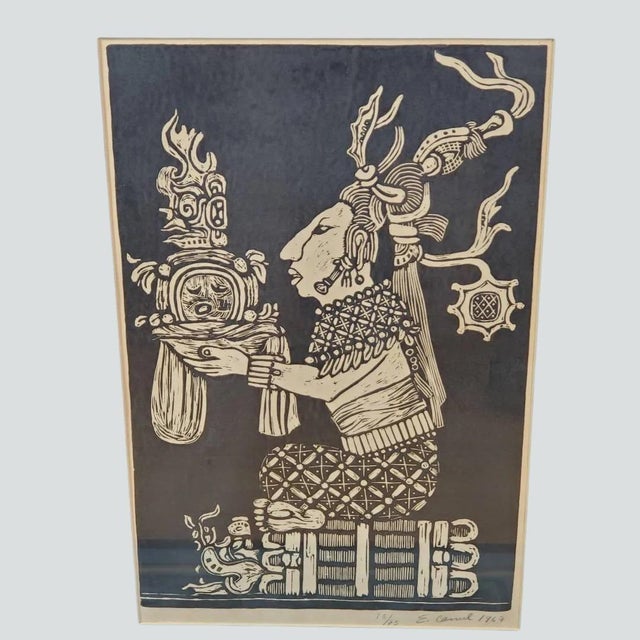 Authenticated Vintage Eliezer Canul Mayan Woodblock Print Collection – Four Hand-Signed Limited Editions, 1967-1974 (Incl. Rare 18/25) For Sale - Image 11 of 14