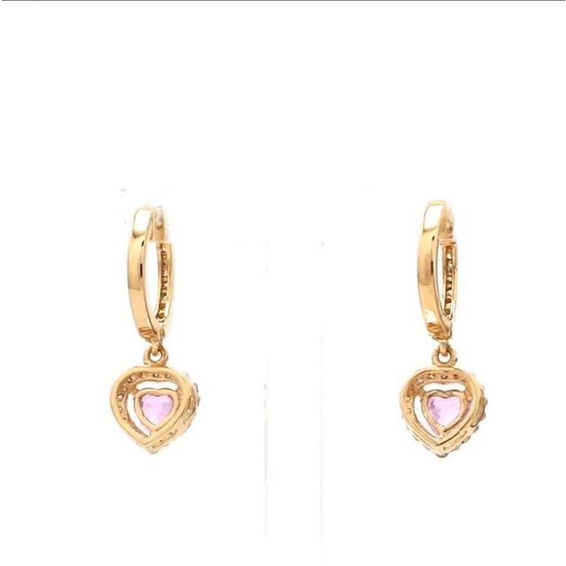 0.68 cts Natural pink sapphire & 0.28 diamond earrings in 14k gold For Sale - Image 14 of 18