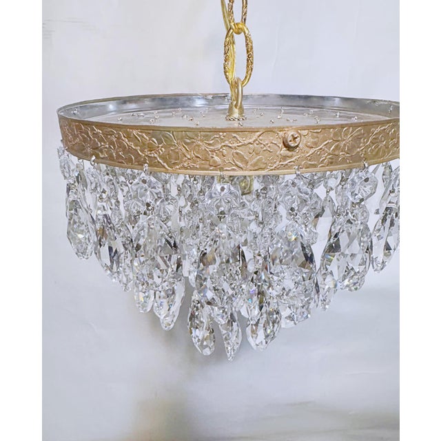 Vintage Hollywood Regency Florentine Brass Tiered Crystal Basket Chandelier For Sale In New York - Image 6 of 7