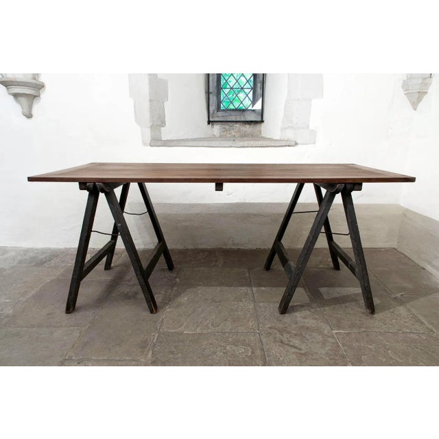 Ecclesiastical Oak Trestle Table For Sale - Image 3 of 11