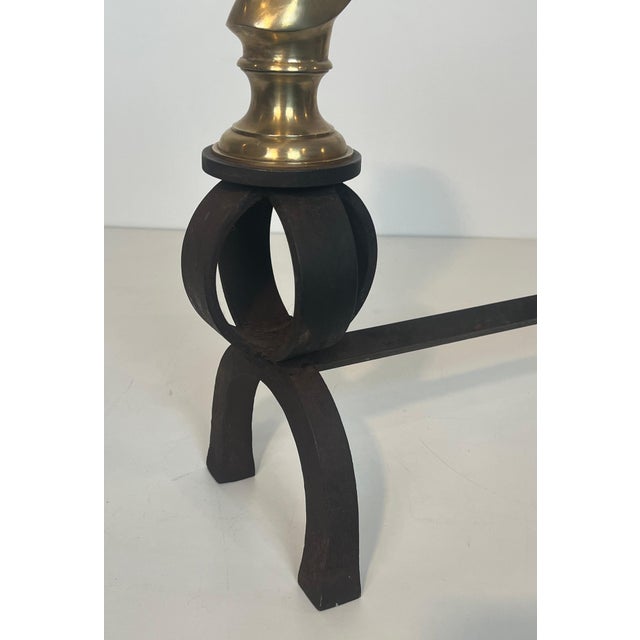Important pair of bronze and wrought iron andirons representing horse heads For Sale - Image 10 of 12