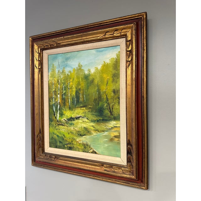 Traditional Vintage Large Framed Aspen Creek Landscape Signed Oil Painting For Sale - Image 3 of 18