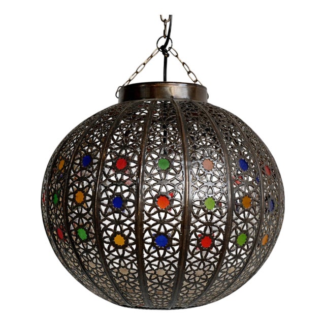 Vintage Moroccan Bronzed Riad Pumpkin Pendant Light For Sale