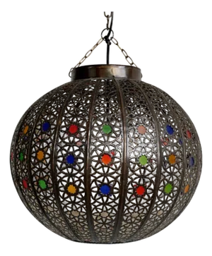 Vintage Moroccan Bronzed Riad Pumpkin Pendant Light