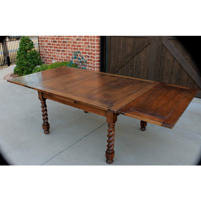 Antique French Oak Barley Twist Draw Leaf Dining Table Writing Desk