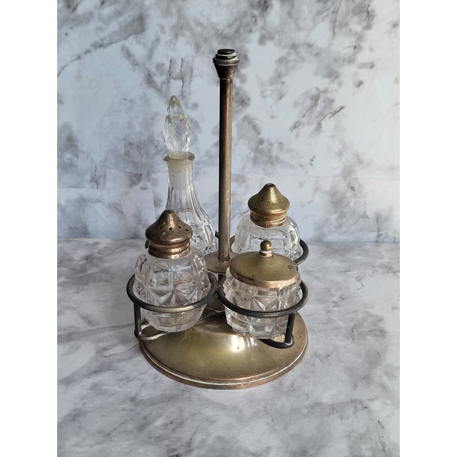 Rare Vintage 1940's Art Nouvoeu Glass & Brass Condiment Serving Set. This piece would compliment barware or the dining...