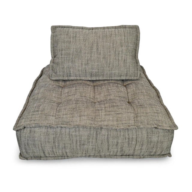 Modern square soft gray tweed cushion lounge chair / sectional. Tufted low profile soft white, black, grey, and beige...