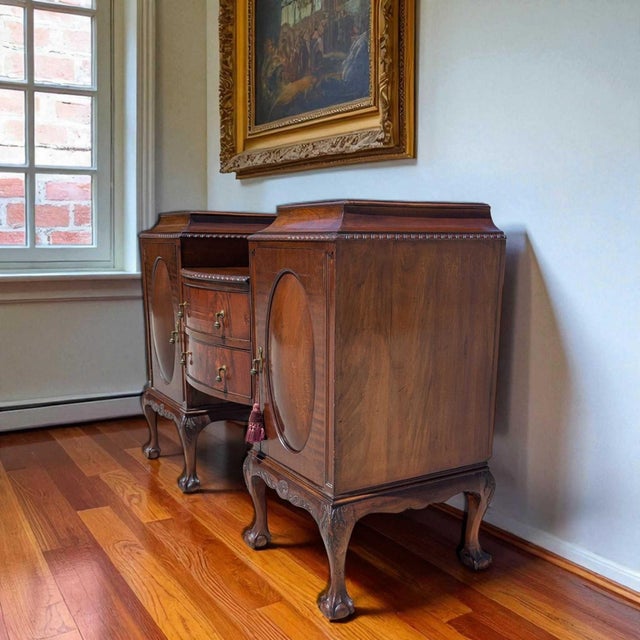 1940s Chippendale Mahogany Sideboard Buffet With Claw Feet, Brass For Sale - Image 15 of 18