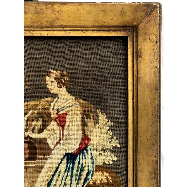 Victorian Needlework Pastoral Scene of Girls Collecting Water at a Cistern For Sale - Image 4 of 7