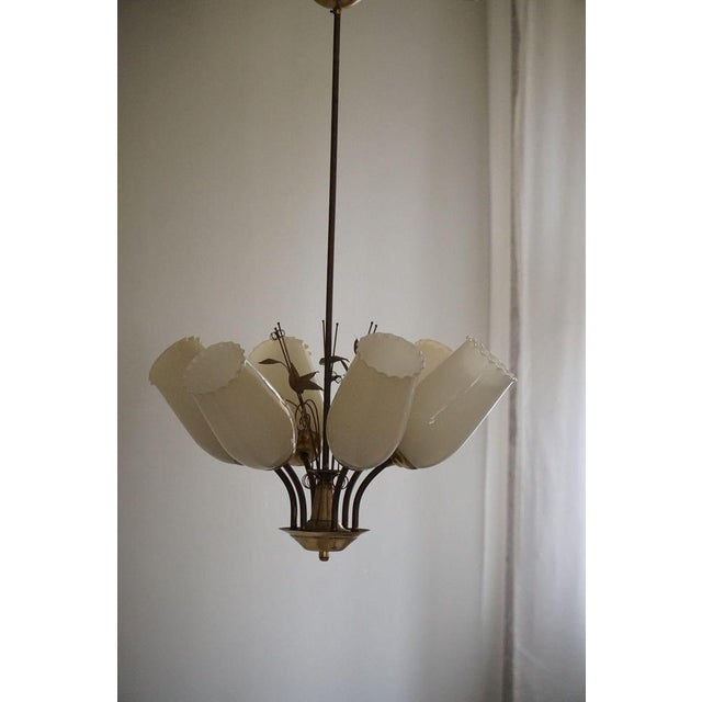 Chandelier in Brass & Glass by Paavo Tynell for Idman Oy, Finland, 1940s For Sale - Image 4 of 18