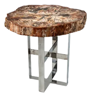 Antique Cocktail Table with Fossil Top on Steel Base