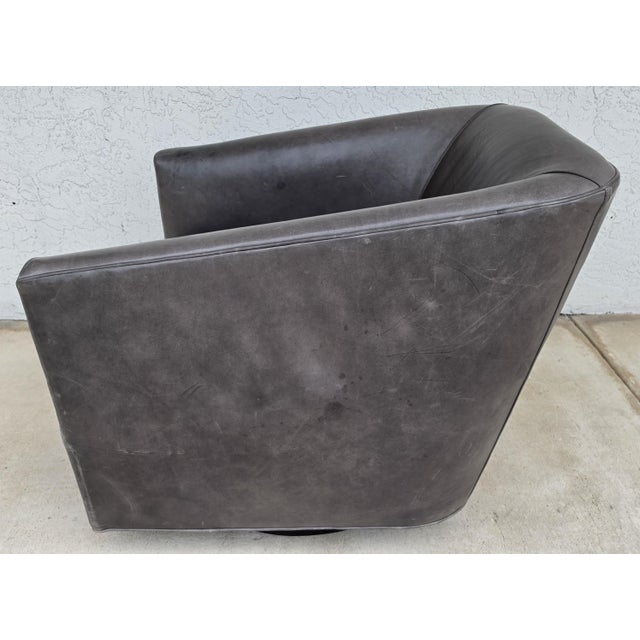 Mid-Century Modern Restoration Hardware 1950s Italian Shelter Arm Leather Swivel Club Chair Rh For Sale - Image 3 of 18