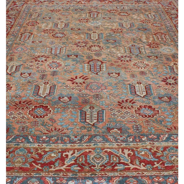 Antique Persian Bakhtiari Rug Featuring Repeating Floral Motifs and Rich Red 10 X 12 For Sale In Atlanta - Image 6 of 12
