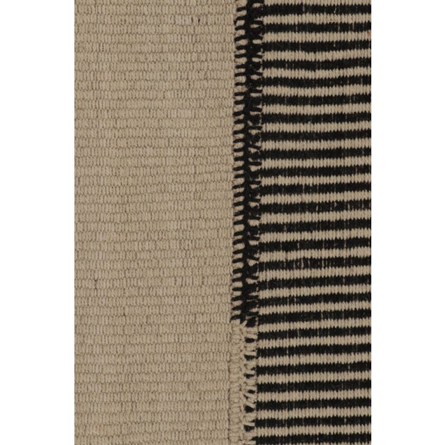 Contemporary Rug & Kilim's Contemporary Kilim, Black and Cream White Textural Stripes For Sale - Image 3 of 8