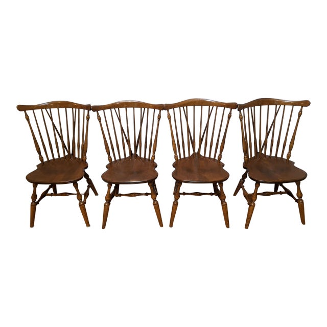 1970s Ethan Allen Maple Heirloom Nutmeg Brace Windsor Dining Chairs - Set of 4 For Sale