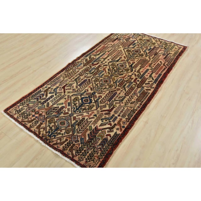Cabin Hamedan Rug 3’4” X 6’8” Ivory Wool Semi-Antique Hand-Knotted Carpet For Sale - Image 3 of 14