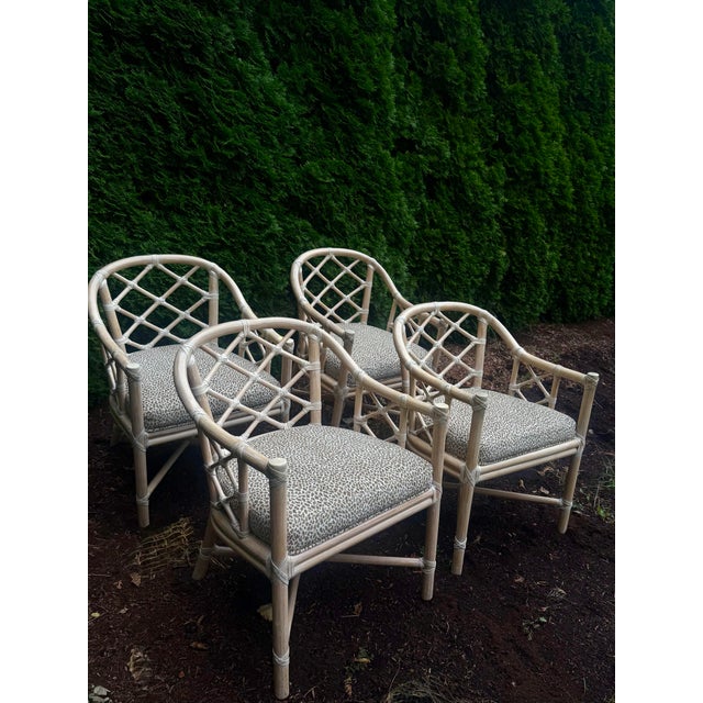 English Set of Four Authentic Vintage McGuire Rattan Dining Chairs For Sale - Image 3 of 8