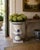 A monumental late 19th century blue and white majolica Grecian urn with extraordinary mythological presence. The body is...