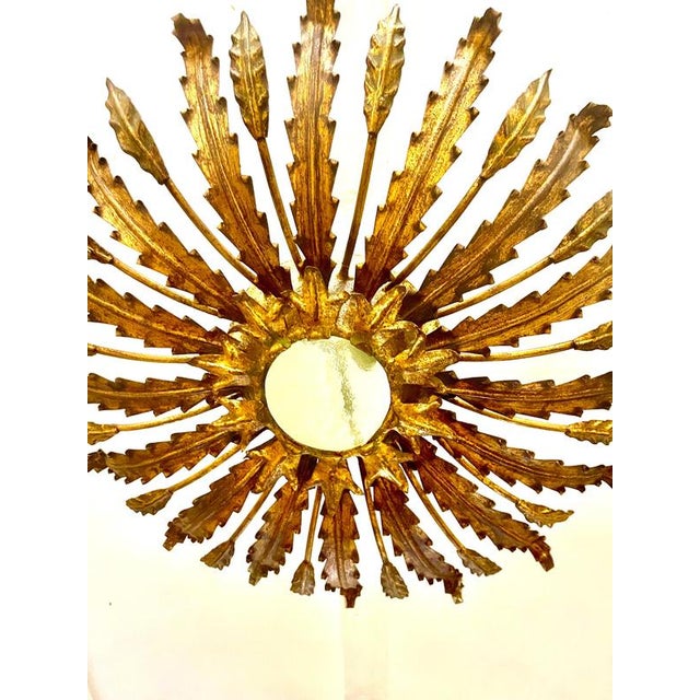 Gold Large Spanish Sunburst Flush Mount in Gilt Metal with Support, 1950 For Sale - Image 8 of 10