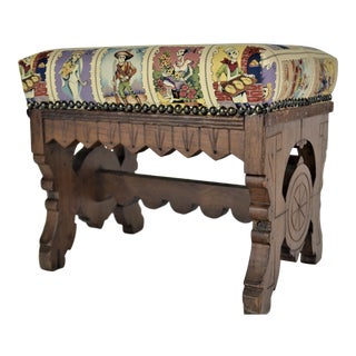 Late 19th Century Porfiriato Walnut Footstool - Loteria For Sale