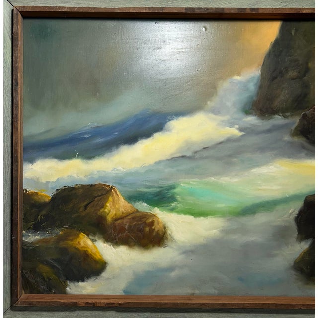 1980s Vintage Framed Impressionist Seascape Oil Painting on Panel For Sale - Image 5 of 7