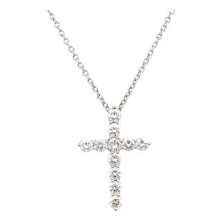 Tiffany & Co. Platinum & Diamond Pendant Cross 16-Inch Necklace For Sale
