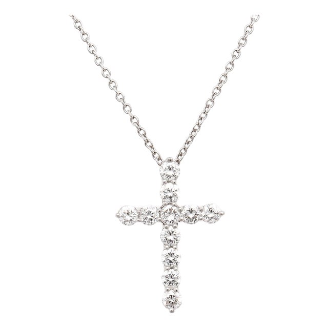 Tiffany & Co. Platinum & Diamond Pendant Cross 16-Inch Necklace For Sale