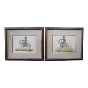 1815 Antique Napoleonic War Horse Officer Engravings by Richard Evans, Framed - a Pair