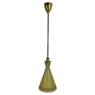 Mid-Century Diabolo Brass and Metal Tube Hanging Light in the style of Stilnovo, Italy, 1950s For Sale
