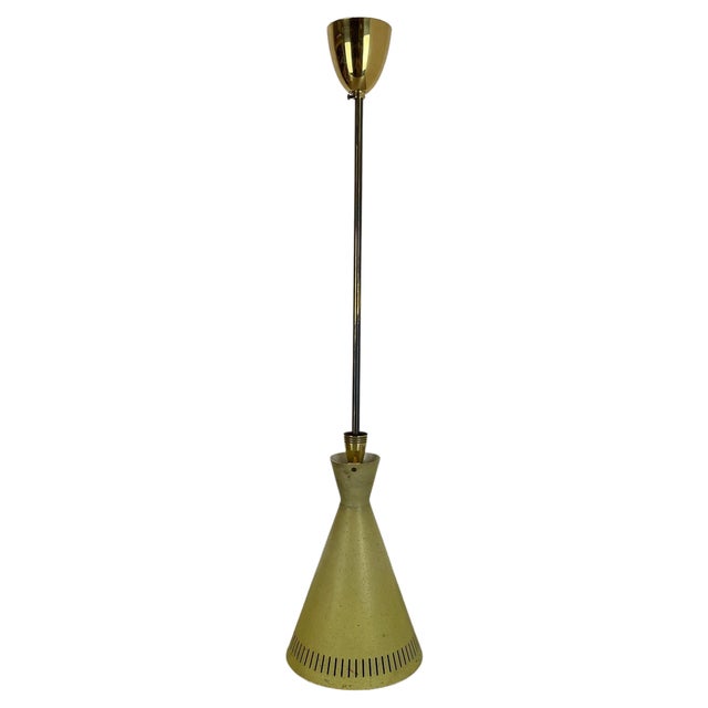 Mid-Century Diabolo Brass and Metal Tube Hanging Light in the style of Stilnovo, Italy, 1950s For Sale