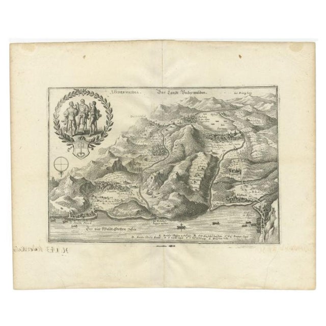 Antique print titled 'Underwaldia - Das Landt Underwalden'. View of the city of Unterwalden, the old name of a forest-...
