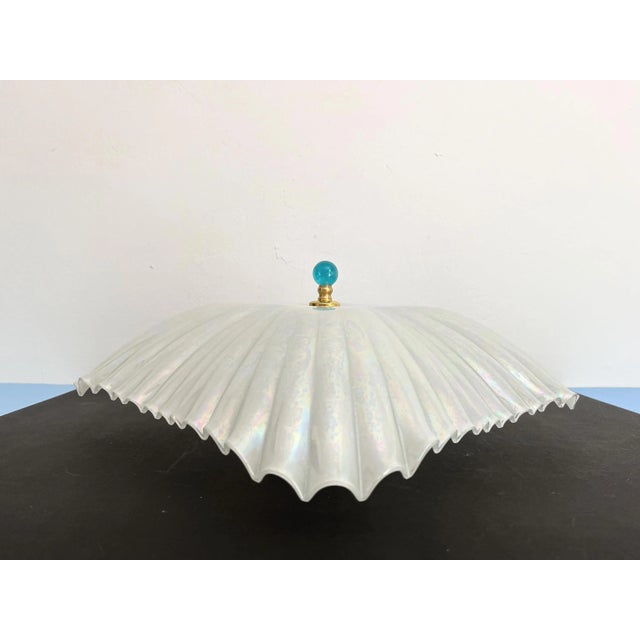 Metal Opalescent Fluted Glass Shell Flush Light For Sale - Image 7 of 18