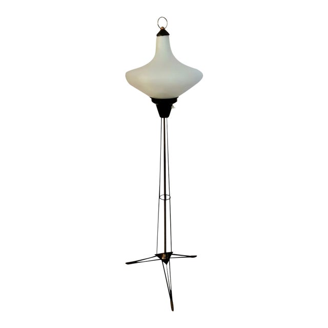 Italian Opaline Glass Tripod Floor Lamp, 1950s For Sale