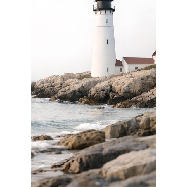 Not Yet Made - Made To Order White Lighthouse Coastal Scene, Minimalist Seascape Art Print, 24″ × 36″ For Sale - Image 5 of 8