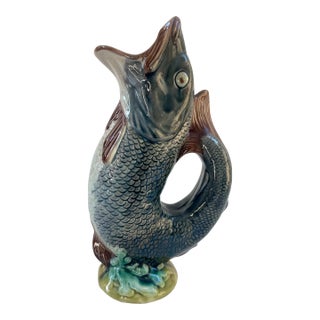 Antique 19th-Century English Victorian Majolica Fish Pitcher or Vase For Sale