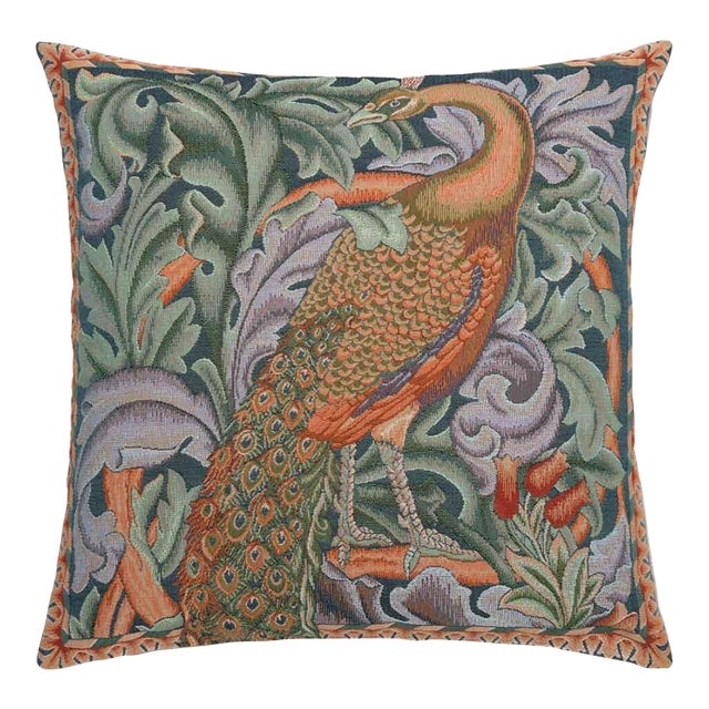 Morris Peacock Left Regular Cushion With Feather Filler - 46x46cm (18"x18") For Sale