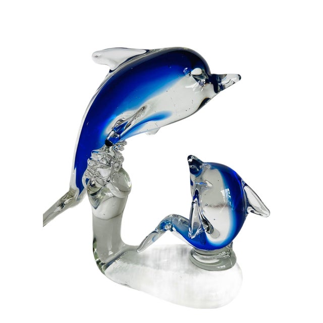 1970s Art Glass Sculpture of Two Dolphins in Murano Style For Sale In Chicago - Image 6 of 13