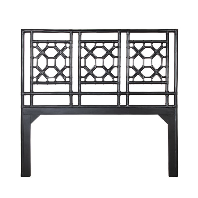 Chinoiserie Lattice Back Standard Bed Double, Black For Sale - Image 3 of 7