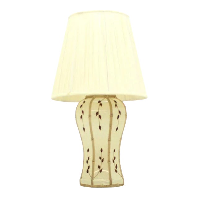 Cream Mid-Century Modern Faux Bamboo Motive Art Decorated Lamp For Sale - Image 8 of 8