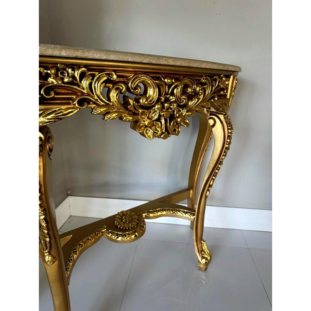 2000 - 2009 French Style Console Table – Beige Marble Top For Sale - Image 5 of 9