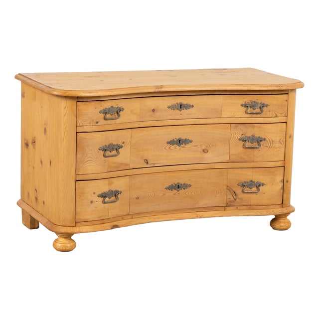 19th Century Danish Pine Curved Chest of Three Drawers For Sale