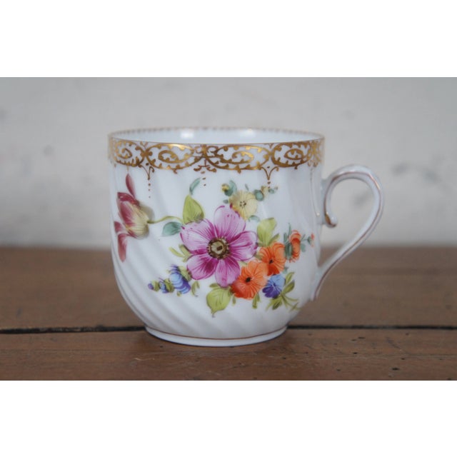 Pink Antique Dresden Blue Crown Polychrome Porcelain Demitasse Saucer Flowers Gilding For Sale - Image 8 of 12
