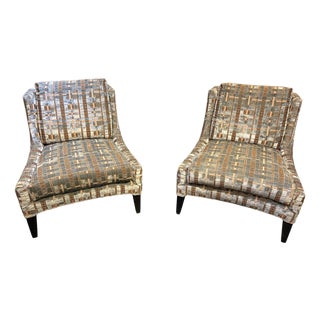 Pair of Frank LLoyd Inspired Geometric Patterned Lounge Chairs For Sale