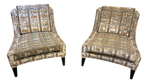 Pair of Frank LLoyd Inspired Geometric Patterned Lounge Chairs