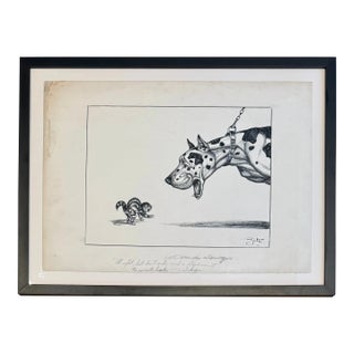 Framed Original Illustration, Dog and Cat, Palm Beach Artist Vincenzo Zito, 1950s For Sale