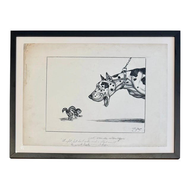 Framed Original Illustration, Dog and Cat, Palm Beach Artist Vincenzo Zito, 1950s For Sale