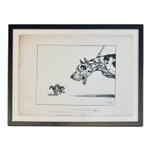 Framed Original Illustration, Dog and Cat, Palm Beach Artist Vincenzo Zito, 1950s